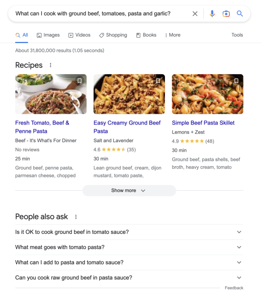 Google Recipe Results